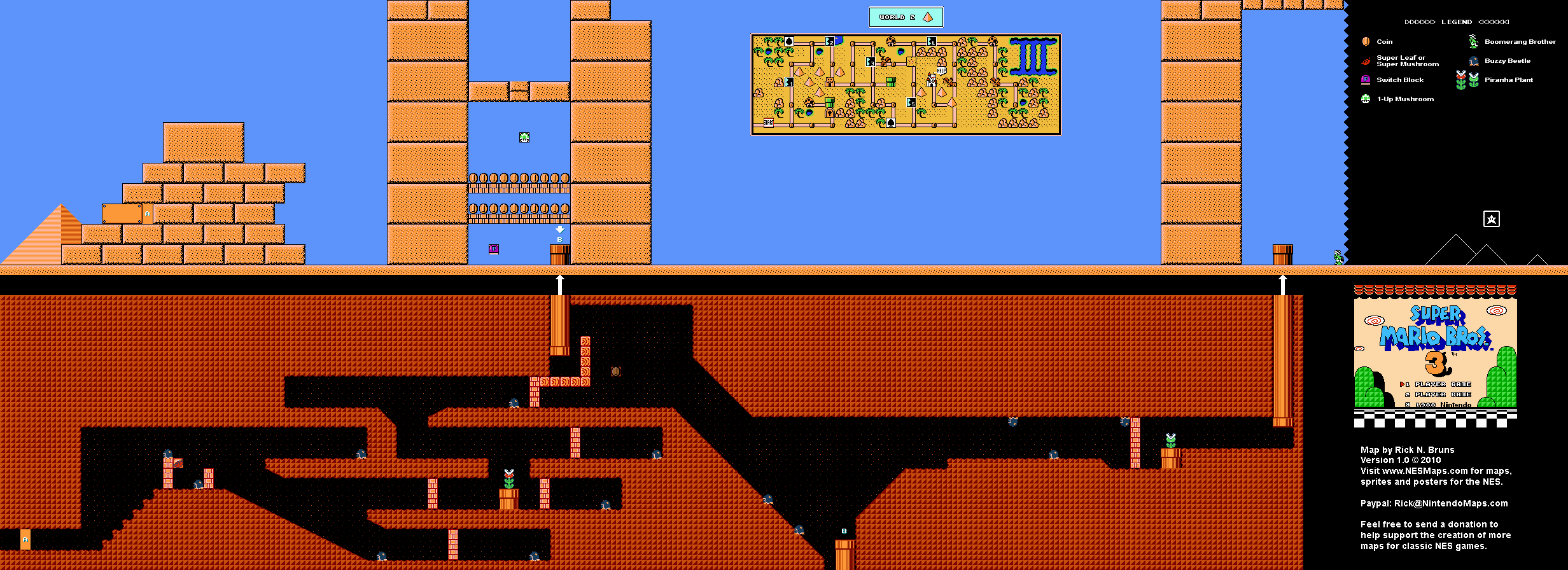 Super Mario Brothers 3 - World 2 Pyramid Nintendo NES Map