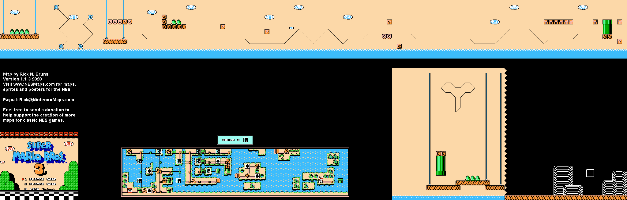 Super Mario Brothers 3 - World 3-2 Nintendo NES Map BG