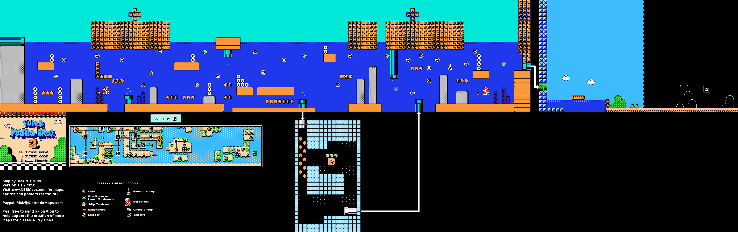 Super Mario Brothers 3 - World 3-5 Nintendo NES Map