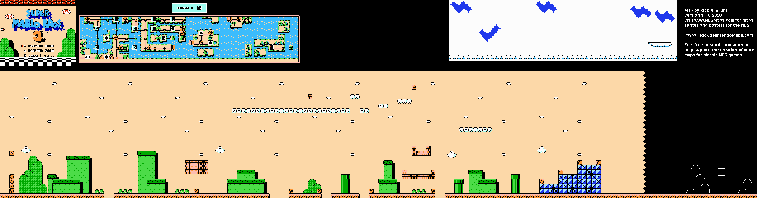 Super Mario Brothers 3 - World 3-7 Nintendo NES Map BG