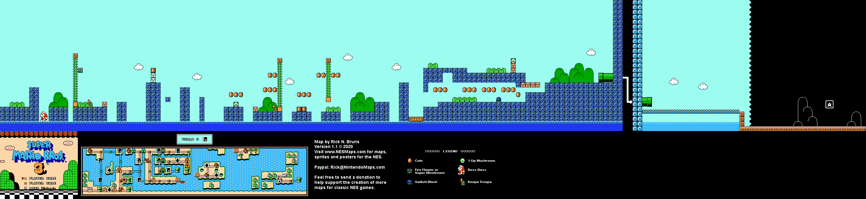 Super Mario Brothers 3 - World 3-8 Nintendo NES Map