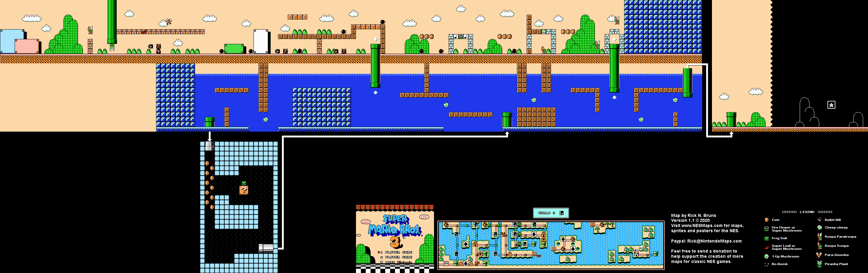 Super Mario Brothers 3 - World 3-9 Nintendo NES Map