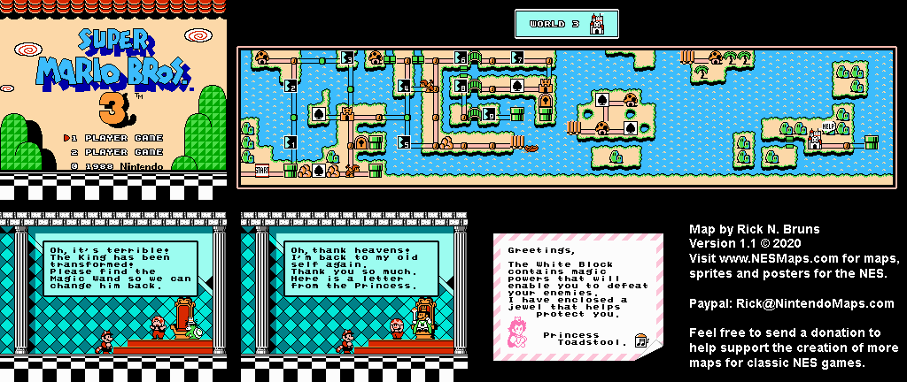Super Mario Brothers 3 - World 3 Fortress Nintendo NES Map