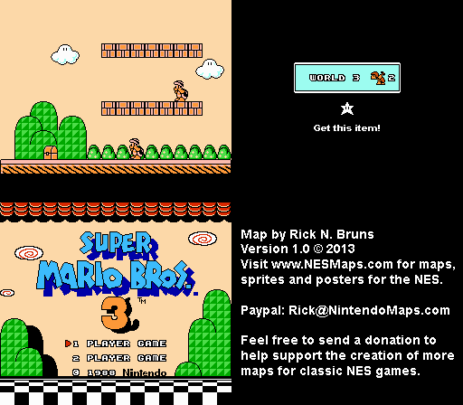 Super Mario Brothers 3 - World 3 Hammer Brothers 2 Nintendo NES Map