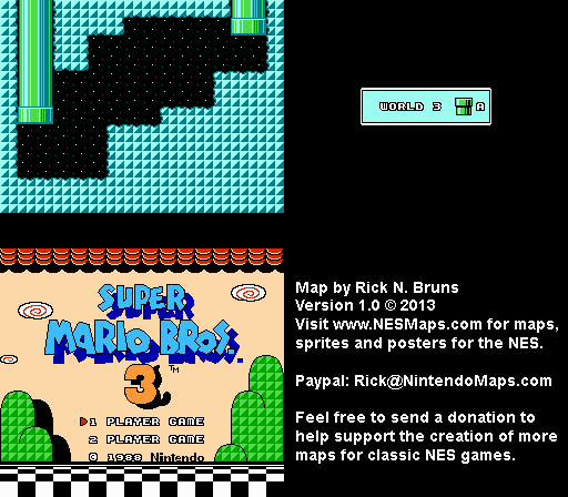 Super Mario Brothers 3 - World 3 Pipe A Nintendo NES Map BG