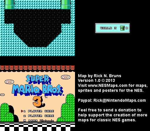 Super Mario Brothers 3 - World 3 Pipe B Nintendo NES Map