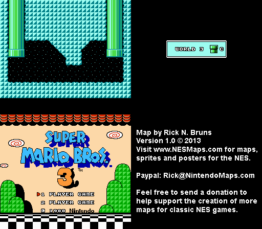 Super Mario Brothers 3 - World 3 Pipe C Nintendo NES Map BG