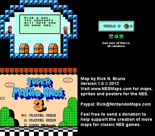 Super Mario Brothers 3 - World 3 Toad's House 2 Nintendo NES Map