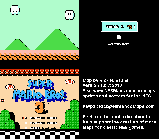 Super Mario Brothers 3 - World 4 Hammer Brothers 1 Nintendo NES Map BG