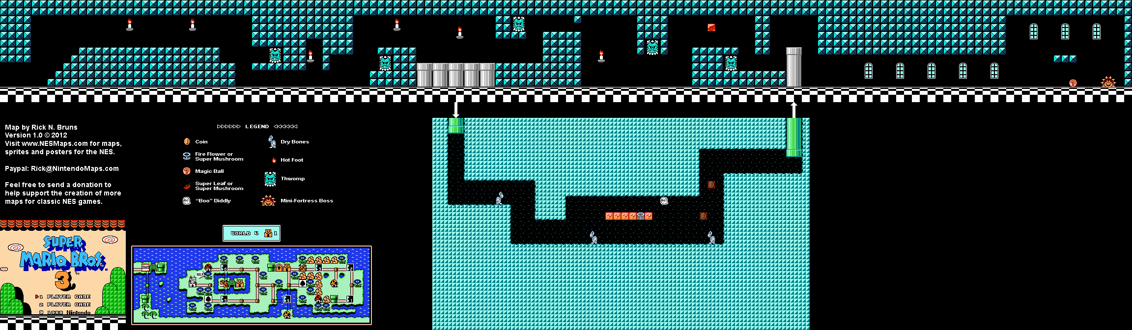 Super Mario Brothers 3 - World 4 Mini Fortress 1 Nintendo NES Map