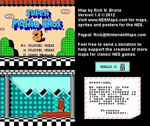 Super Mario Brothers 3 - World 5 Fortress Nintendo NES Map BG