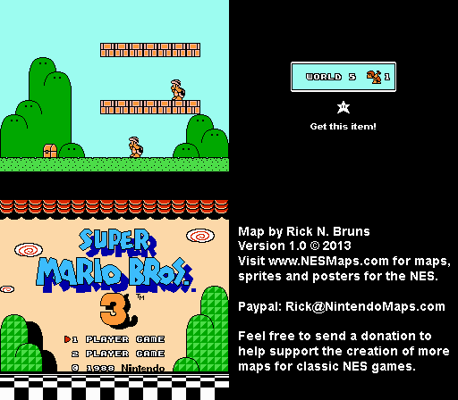 Super Mario Brothers 3 - World 5 Hammer Brothers 1 Nintendo NES Map