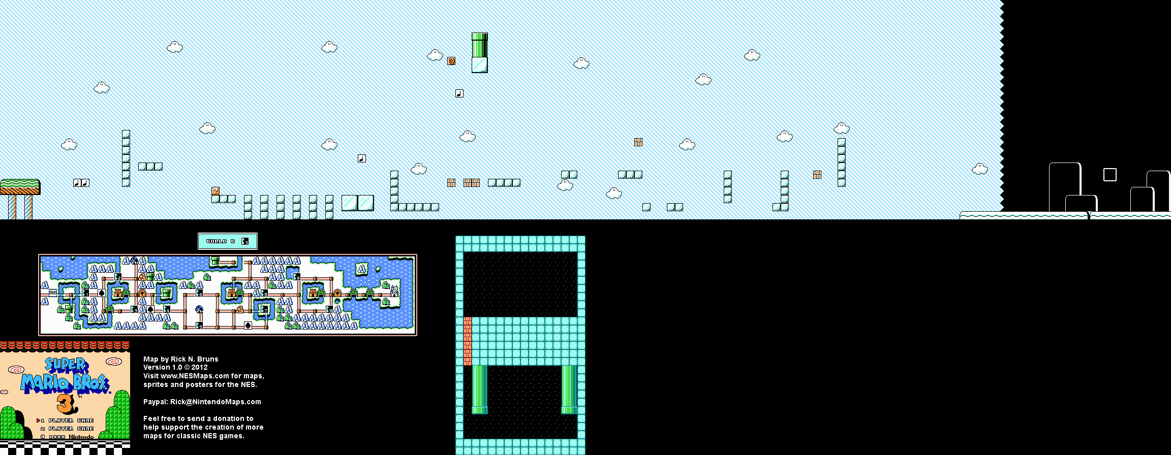Super Mario Brothers 3 - World 6-3 Nintendo NES Map BG