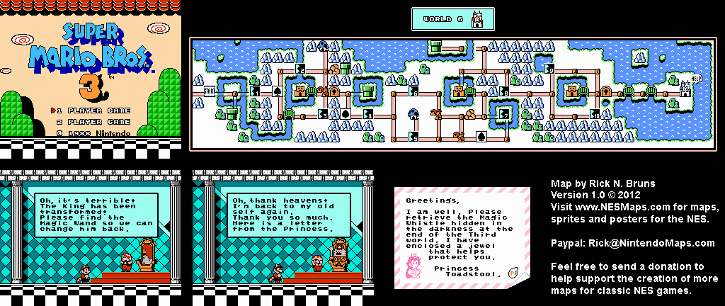 Super Mario Brothers 3 - World 6 Fortress Nintendo NES Map