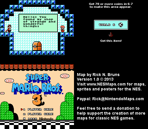 Super Mario Brothers 3 - World 6 White Toad's House Nintendo NES Map