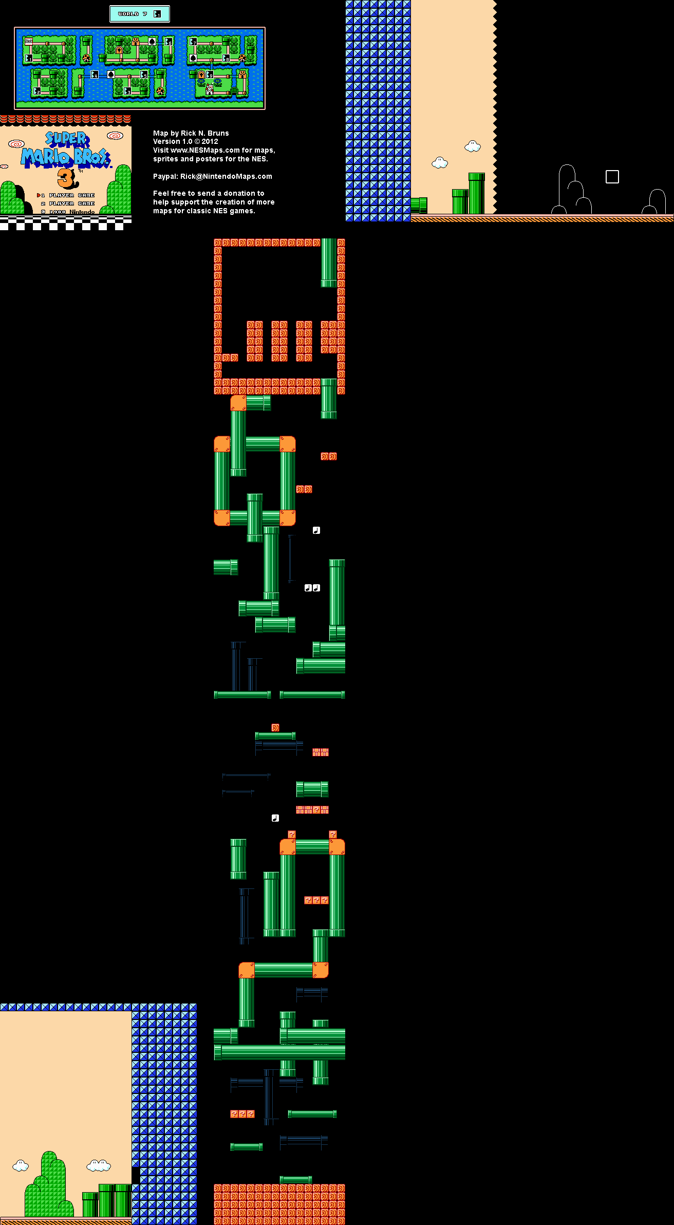 Super Mario Brothers 3 - World 7-1 Nintendo NES Map BG