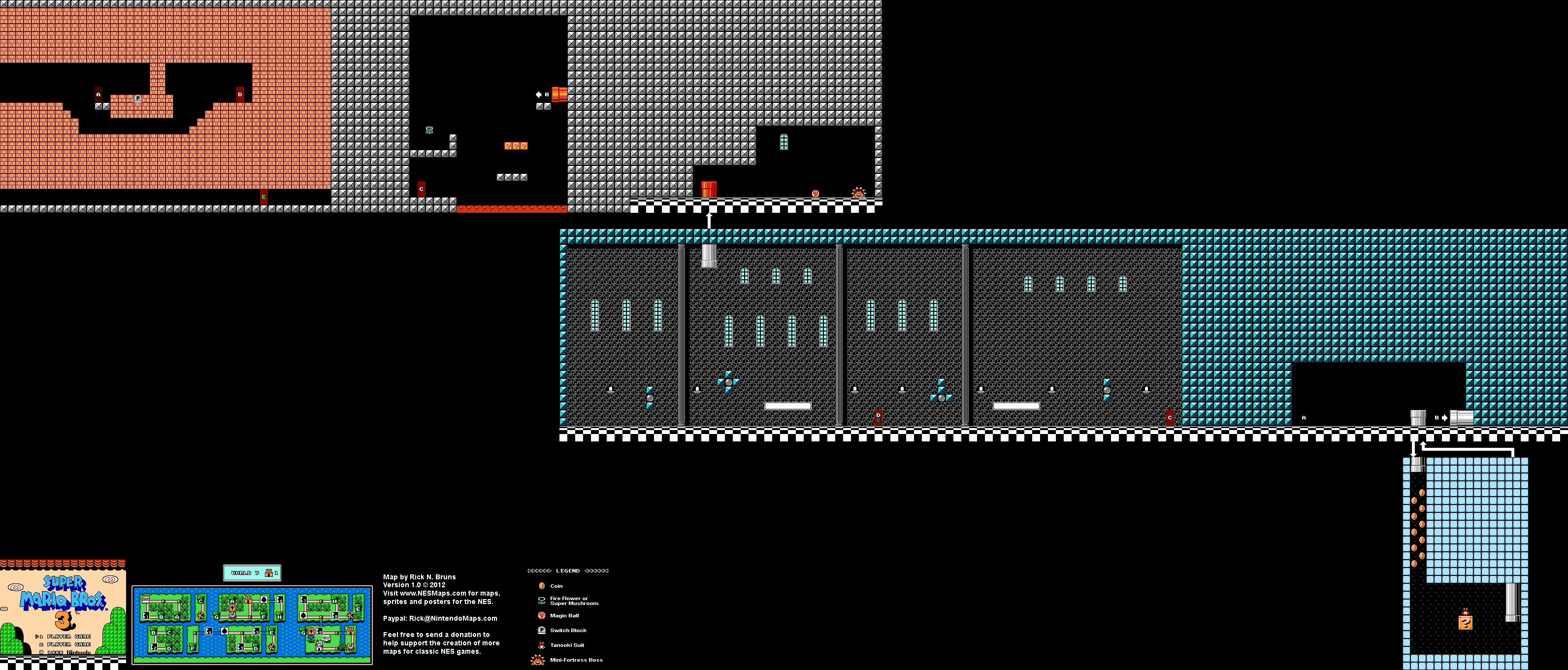 Super Mario Brothers 3 - World 7 Mini Fortress 1 Nintendo NES Map