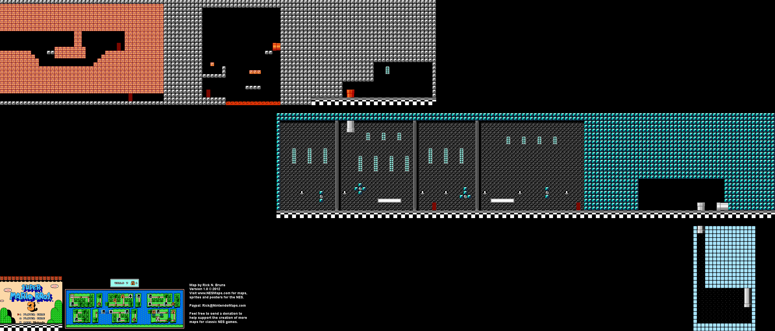 Super Mario Brothers 3 - World 7 Mini Fortress 1 Nintendo NES Map BG