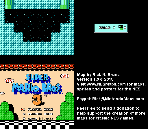 Super Mario Brothers 3 - World 7 Pipe E Nintendo NES Map BG