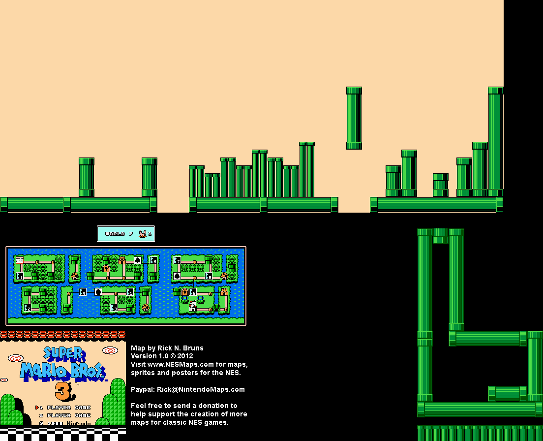 Super Mario Brothers 3 - World 7 Piranha Plant 1 Nintendo NES Map BG