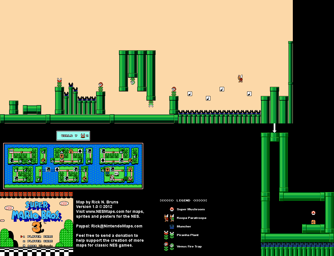 Super Mario Brothers 3 - World 7 Piranha Plant 2 Nintendo NES Map