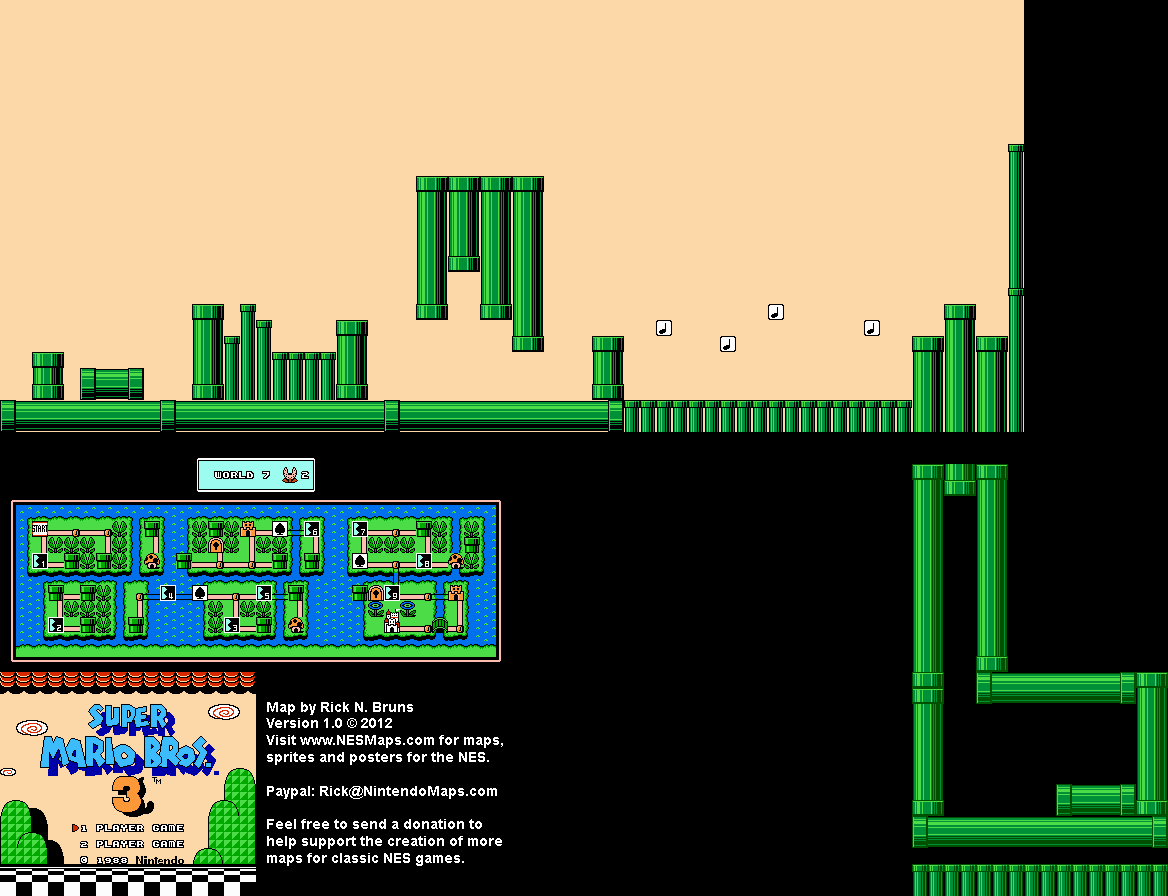 Super Mario Brothers 3 - World 7 Piranha Plant 2 Nintendo NES Map BG