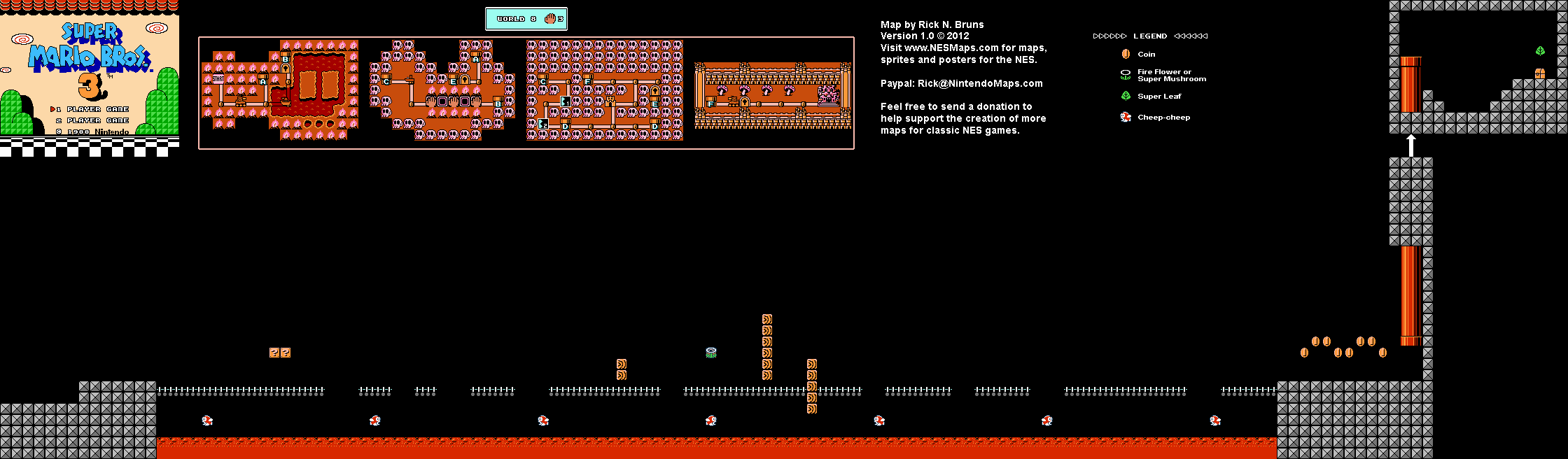 Super Mario Brothers 3 - World 8 Hand Trap 3 Nintendo NES Map