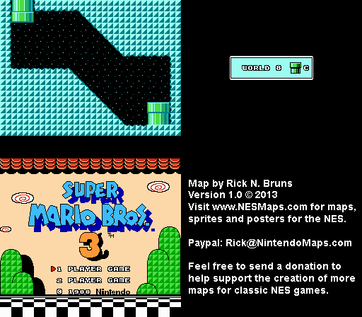 Super Mario Brothers 3 - World 8 Pipe C Nintendo NES Map BG